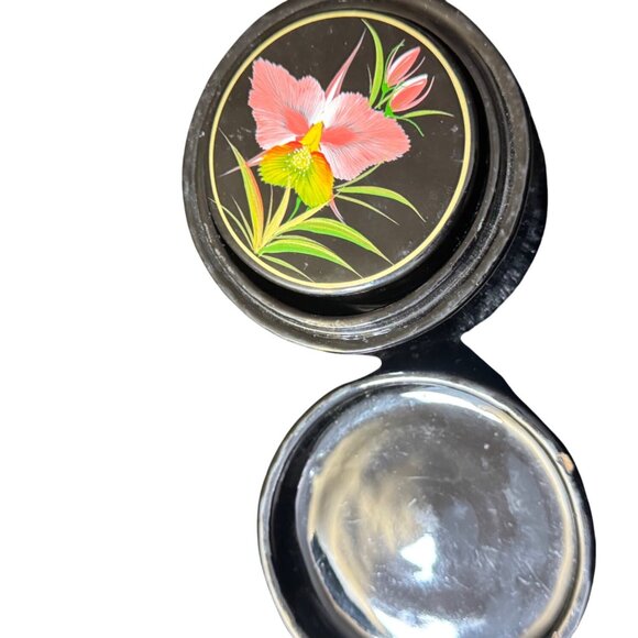 Hand-Painted Floral Black Lacquer Trinket Boxes Set Of 2 With Lids - Decorative - Picture 6 of 7